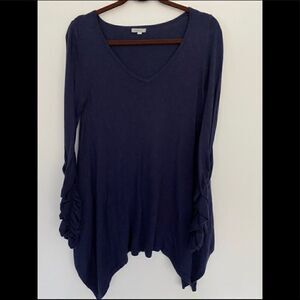 Lush rushed sleeve tunic cashmere mix asymmetric hem sweater S